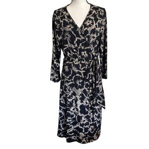 Banana Republic Gemma Floral Wrap Dress Size XL Stretch 3/4 Sleeves Grunge